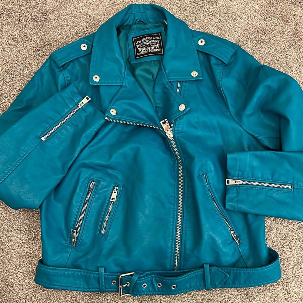 Teal Green Levi’s Leather Motorcycle Jacket